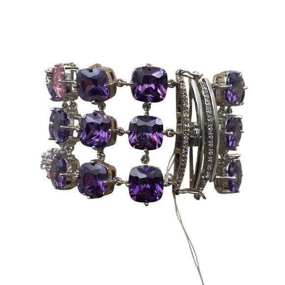 Park Lane Baby Pink Lavender Bracelet 7" Wide 3 Row Silver Tone NWB Bridal Prom - Picture 3 of 15